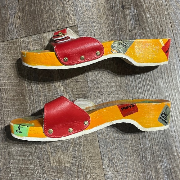 Dr. Scholl's Hand Painted Leather & Wooden Kitten Heel Sandals - Picture 6 of 9